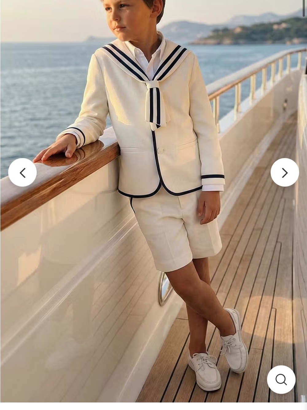 Boys' Cream Sailor Suit with Navy Trim - Two-Piece Set
